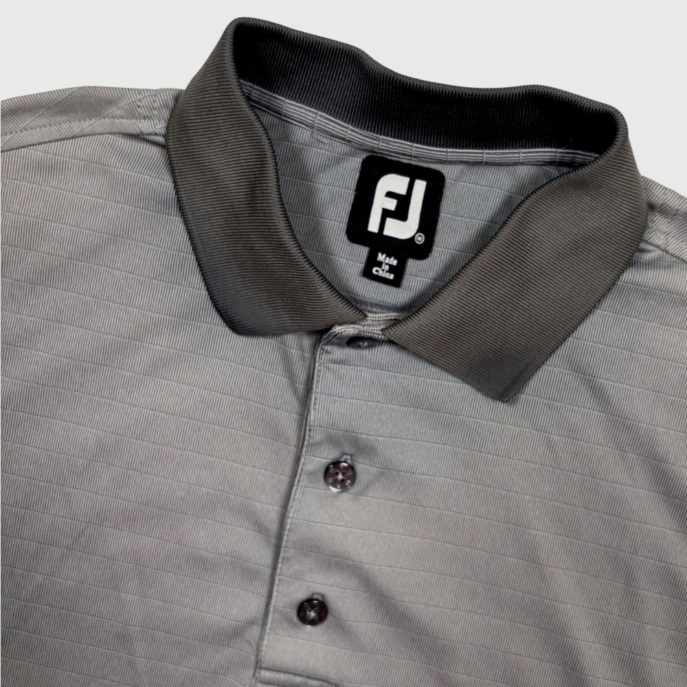 FootJoy FJ Polo Shirt Mens M Grey Textured Stripe Performance Short Sleeve Golf